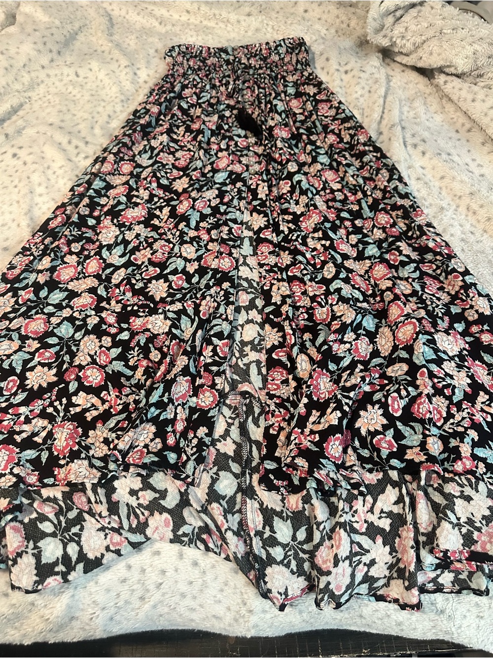 Cynthia Rowley Black Maxi Skirt with Pink & Mint Floral Print